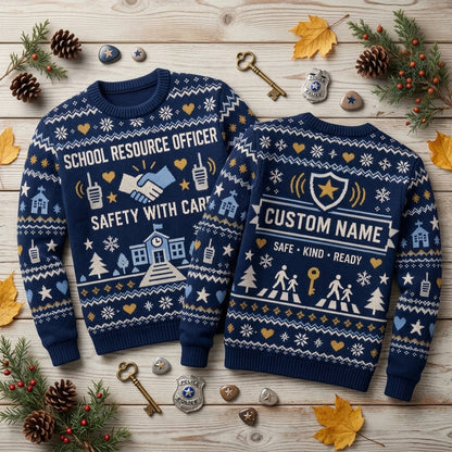 Personalized School Resource Officer Ugly Sweater – Custom SRO Safety Gift - mockup 2