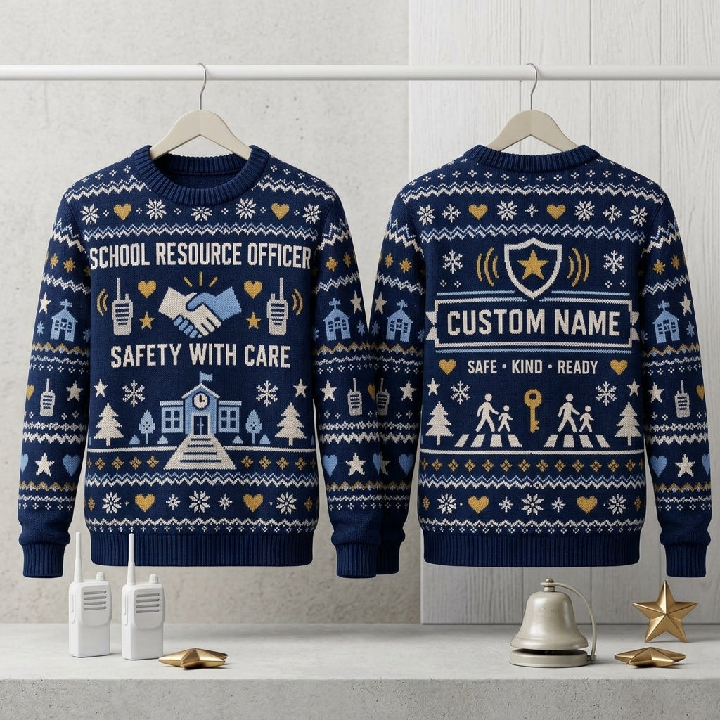 Personalized School Resource Officer Ugly Sweater – Custom SRO Safety Gift - mockup 3