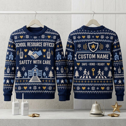 Personalized School Resource Officer Ugly Sweater – Custom SRO Safety Gift - mockup 3