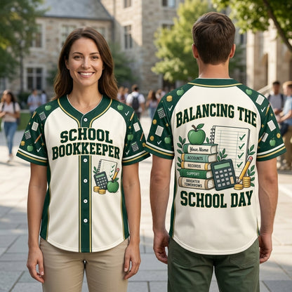 Custom School Bookkeeper Baseball Jersey - Balancing the School Day Apparel - mockup 1