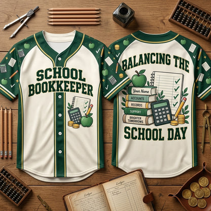 Custom School Bookkeeper Baseball Jersey - Balancing the School Day Apparel - mockup 2
