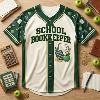 Custom School Bookkeeper Baseball Jersey - Balancing the School Day Apparel - mockup 3