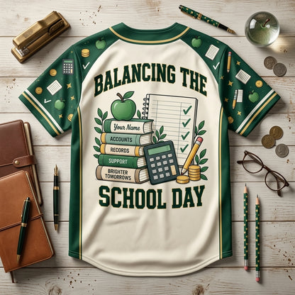 Custom School Bookkeeper Baseball Jersey - Balancing the School Day Apparel - mockup 4