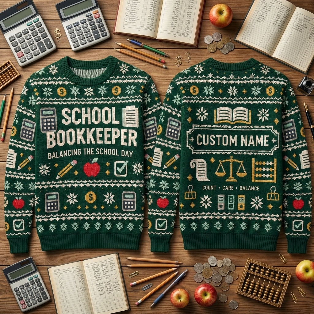 Custom School Bookkeeper Ugly Sweater - Personalized Office Holiday Gift - mockup 2