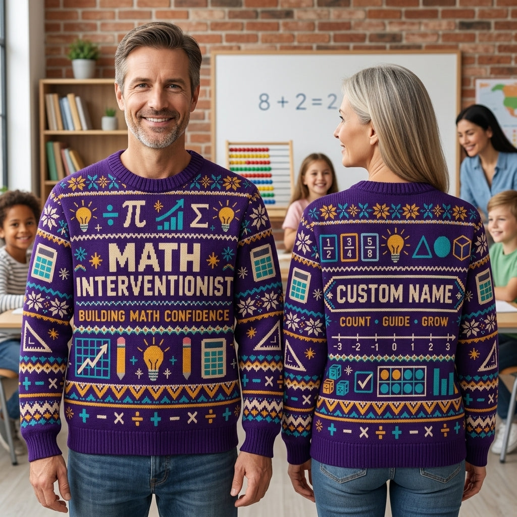 Personalized Math Interventionist Ugly Sweater - Custom Building Math Confidence Teacher Gift - mockup 1