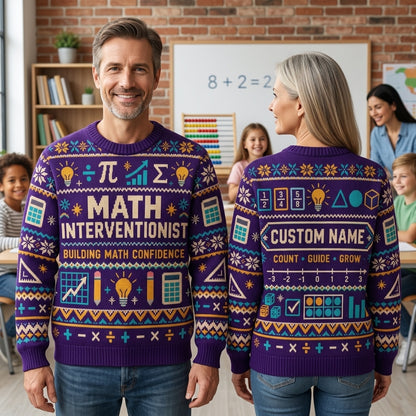 Personalized Math Interventionist Ugly Sweater - Custom Building Math Confidence Teacher Gift - mockup 1