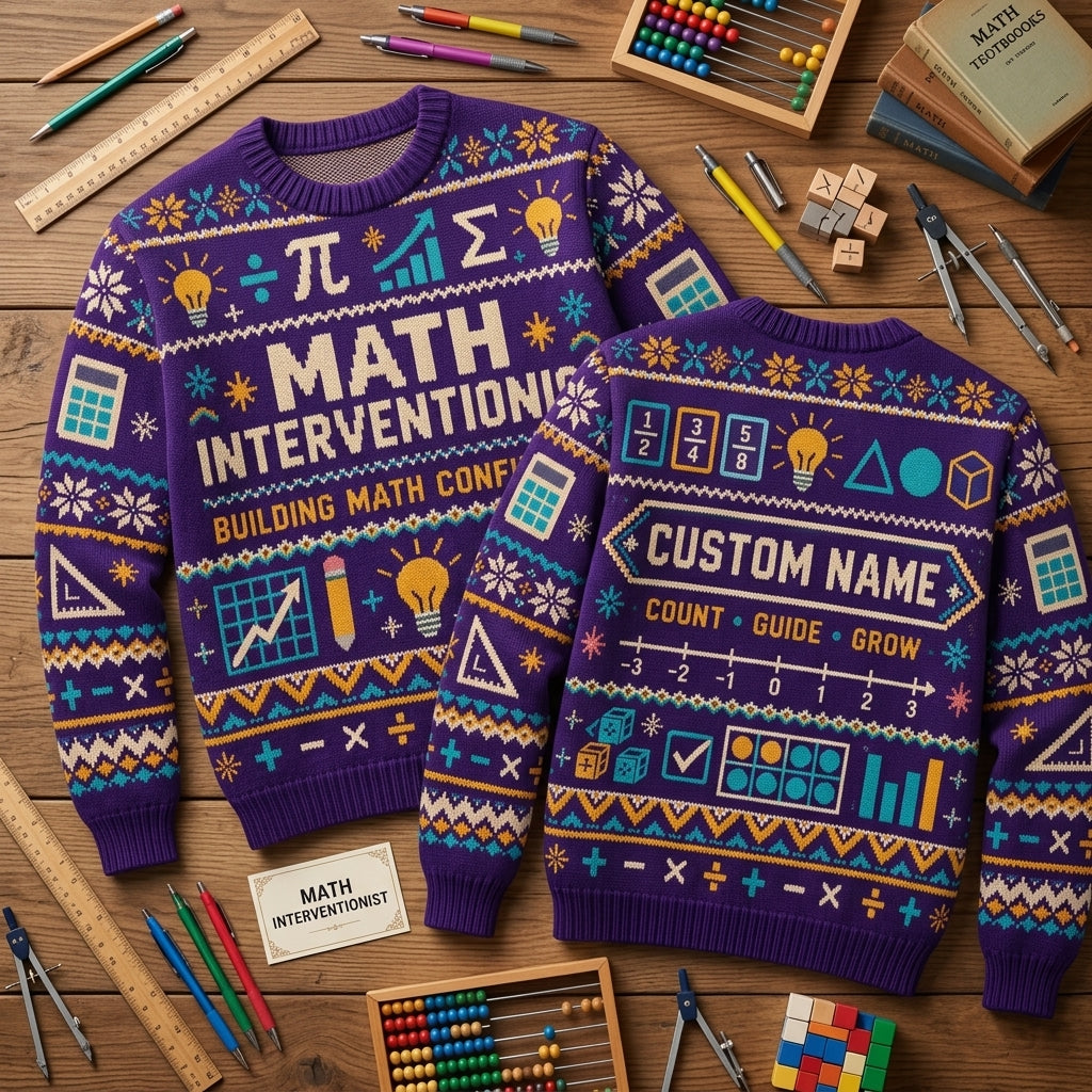 Personalized Math Interventionist Ugly Sweater - Custom Building Math Confidence Teacher Gift - mockup 2