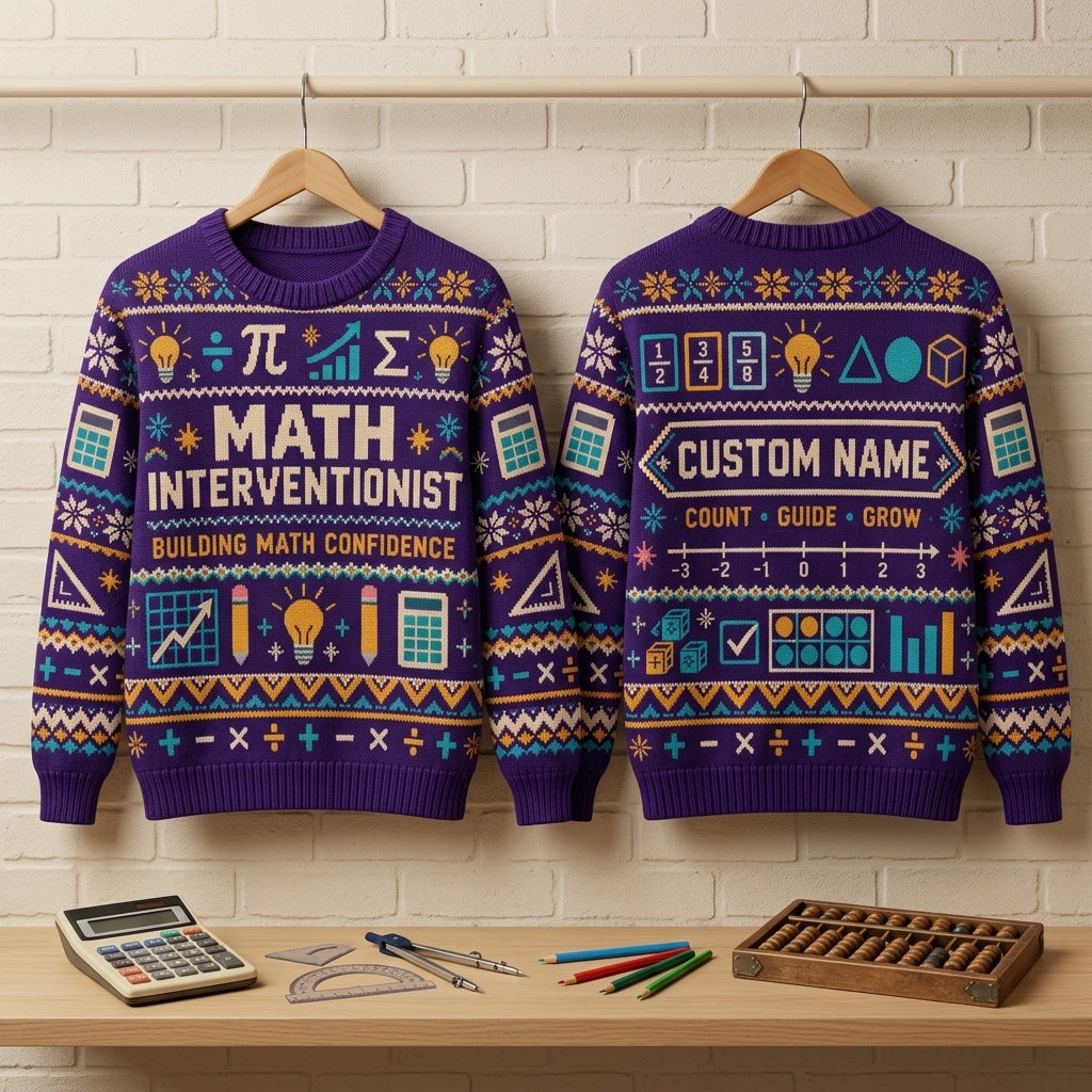 Personalized Math Interventionist Ugly Sweater - Custom Building Math Confidence Teacher Gift - mockup 3