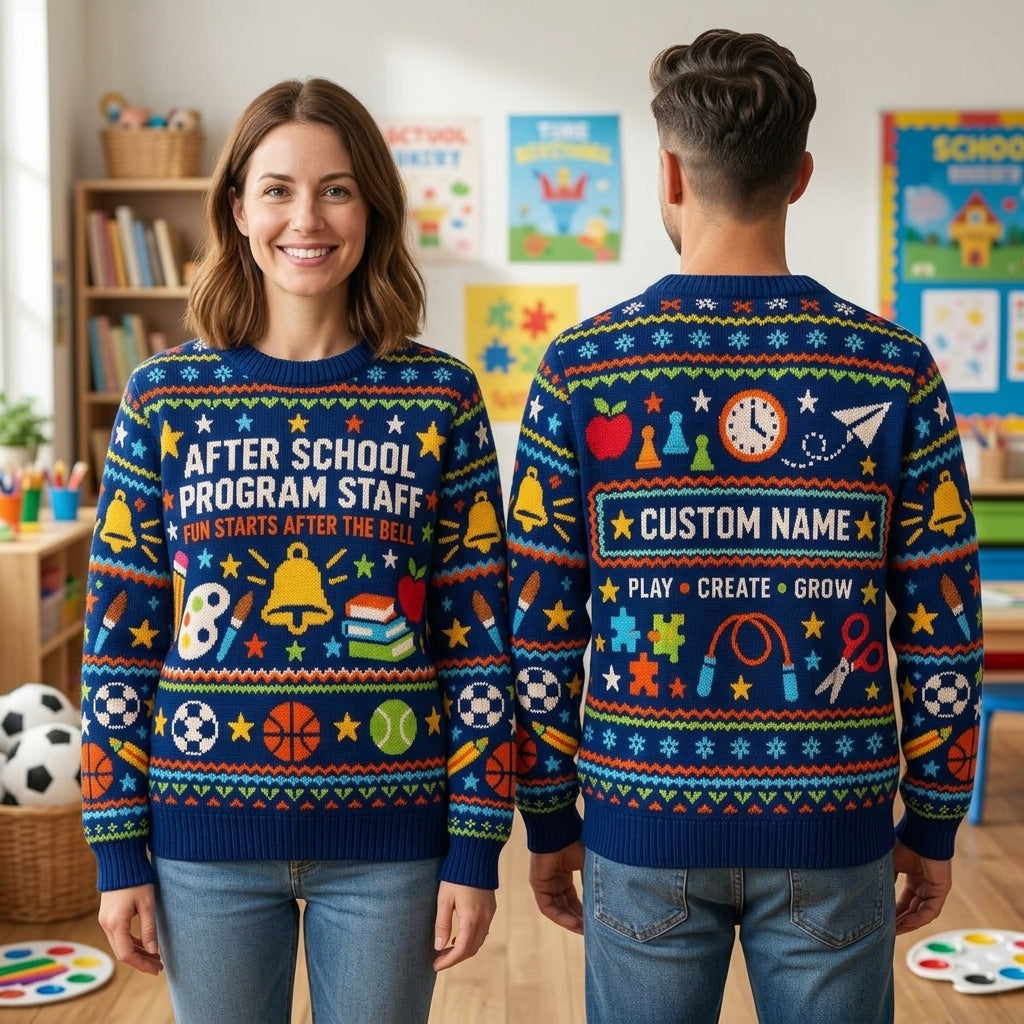 Personalized After School Program Staff Ugly Sweater – Custom Educator Gift - mockup 1