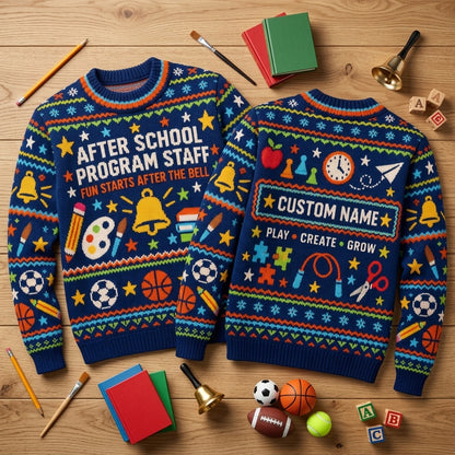 Personalized After School Program Staff Ugly Sweater – Custom Educator Gift - mockup 2