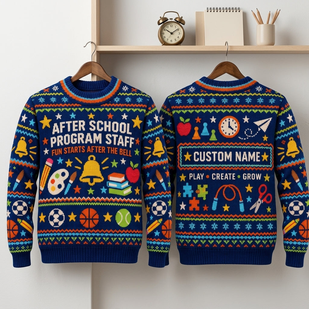 Personalized After School Program Staff Ugly Sweater – Custom Educator Gift - mockup 3