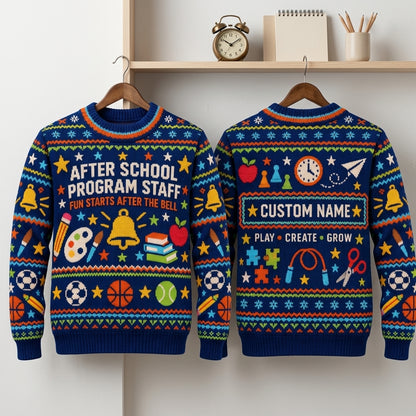 Personalized After School Program Staff Ugly Sweater – Custom Educator Gift - mockup 3