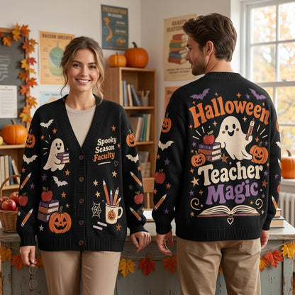 Halloween Teacher Magic Spooky Season Faculty Cardigan – Personalized Teacher Gift - mockup 1