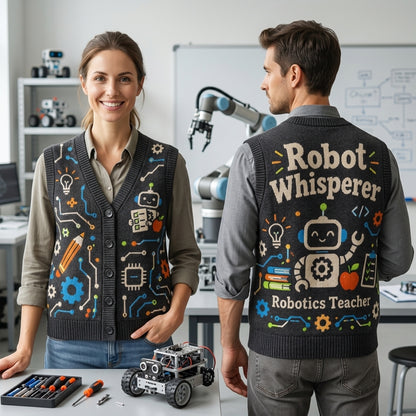 Robotics Teacher Robot Whisperer Cardigan Vest - Fun STEM Educator Gift - mockup 1