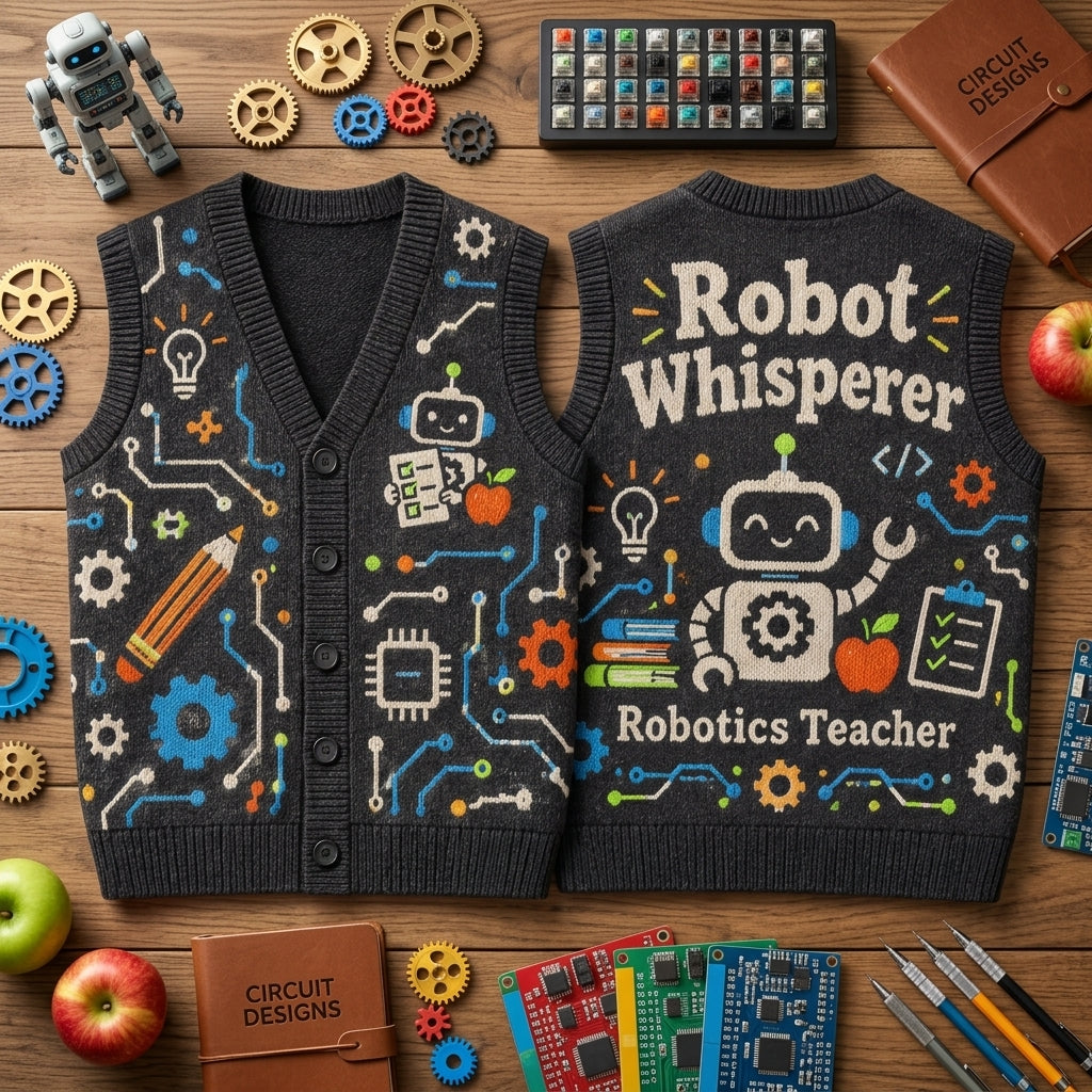 Robotics Teacher Robot Whisperer Cardigan Vest - Fun STEM Educator Gift - mockup 2