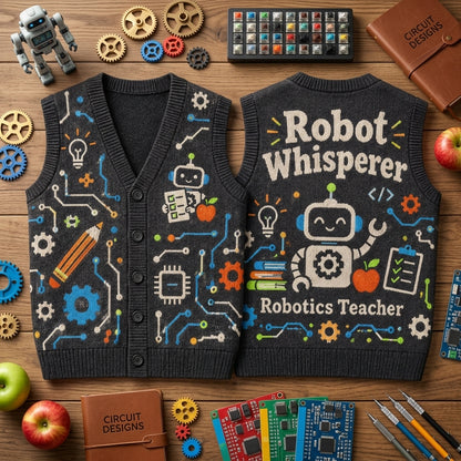 Robotics Teacher Robot Whisperer Cardigan Vest - Fun STEM Educator Gift - mockup 2