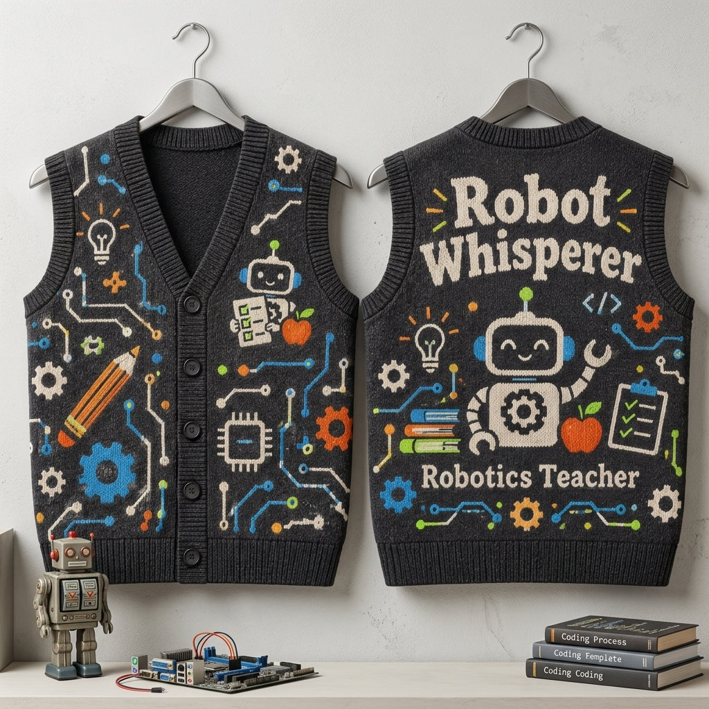 Robotics Teacher Robot Whisperer Cardigan Vest - Fun STEM Educator Gift - mockup 3