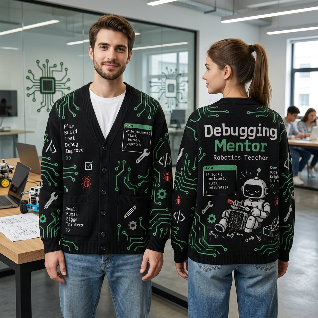 Robotics Teacher Debugging Mentor All-Over Print Cardigan – STEM Educator Gift - mockup 1