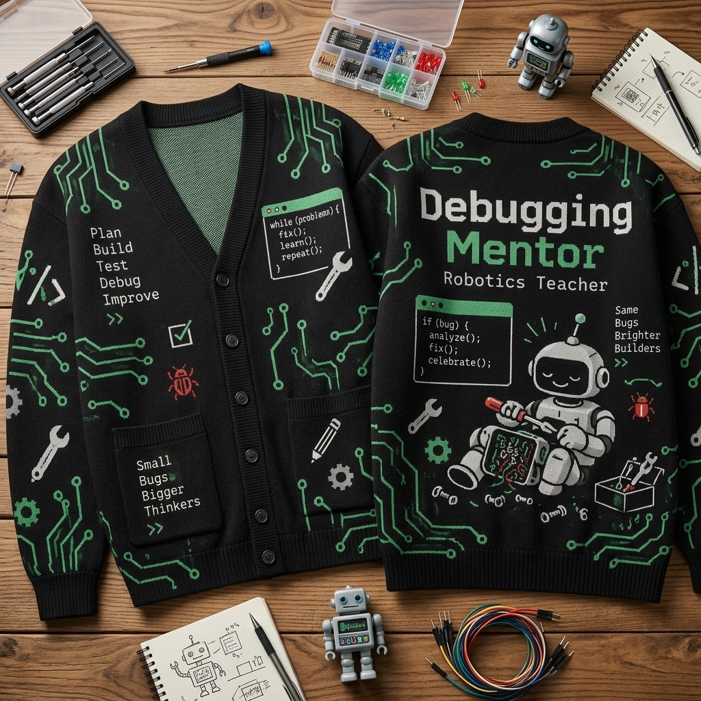 Robotics Teacher Debugging Mentor All-Over Print Cardigan – STEM Educator Gift - mockup 2