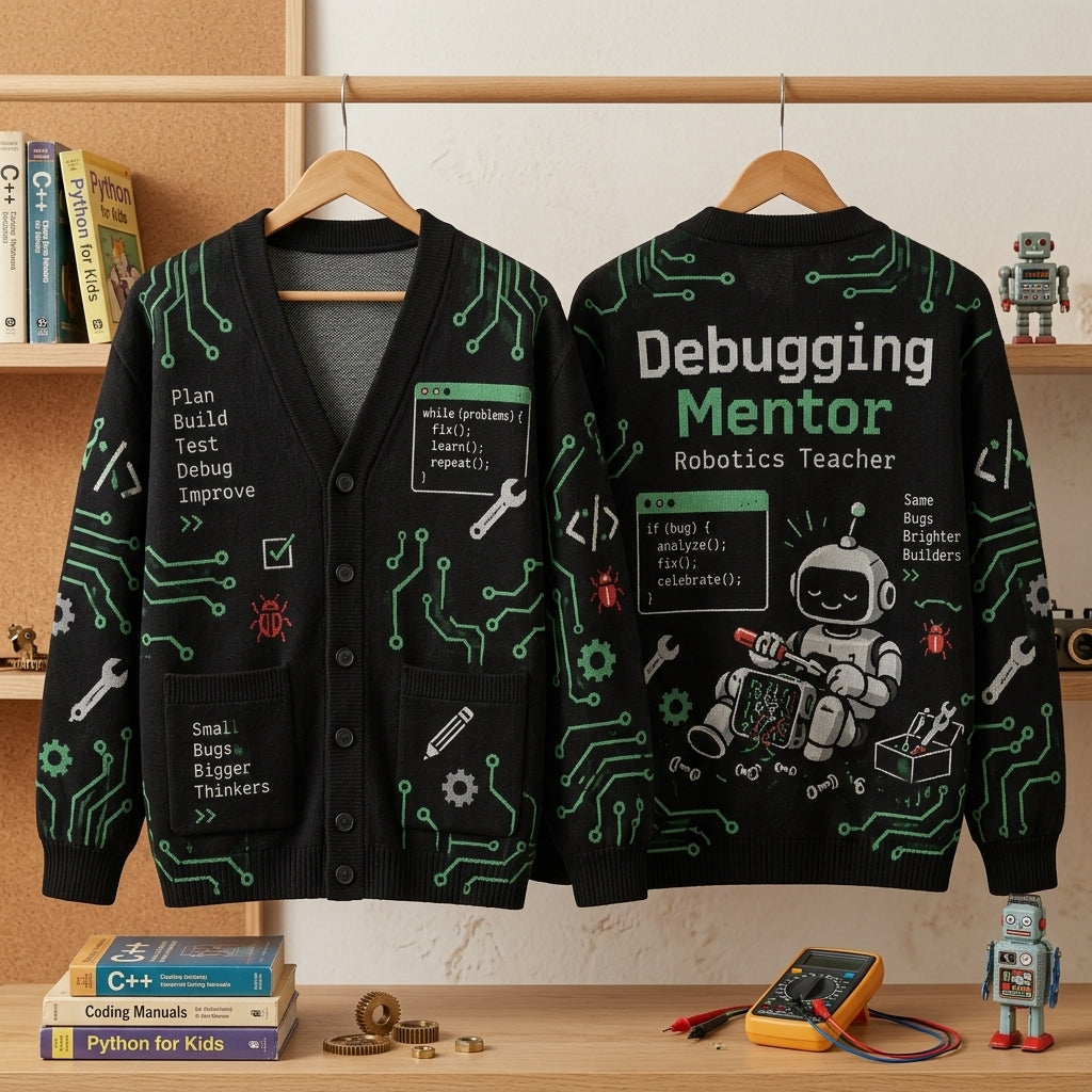 Robotics Teacher Debugging Mentor All-Over Print Cardigan – STEM Educator Gift - mockup 3