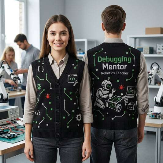 Robotics Teacher Debugging Mentor Cardigan Vest - STEM Engineering Gift - mockup 1