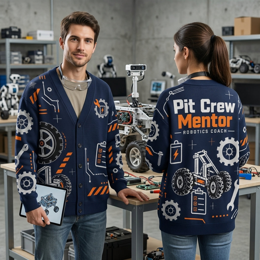 Robotics Coach Pit Crew Mentor Cardigan – STEM Education Team Gift - mockup 1
