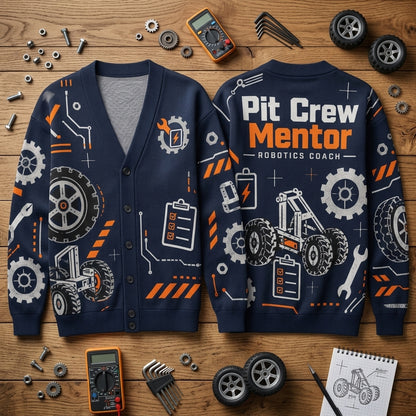 Robotics Coach Pit Crew Mentor Cardigan – STEM Education Team Gift - mockup 2