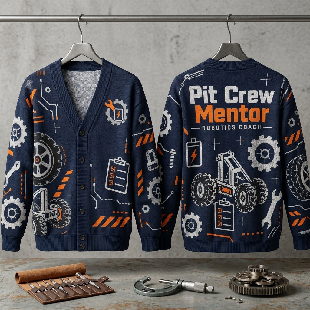 Robotics Coach Pit Crew Mentor Cardigan – STEM Education Team Gift - mockup 3