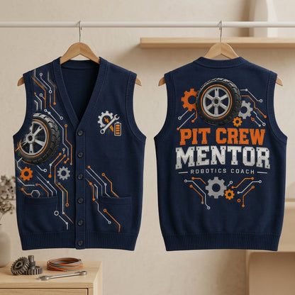 Robotics Coach Pit Crew Mentor Cardigan Vest – STEM Engineering Team Apparel - mockup 3