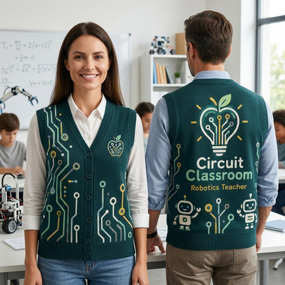 Robotics Teacher Circuit Classroom Cardigan Vest - STEM Educator Tech Apparel - mockup 1