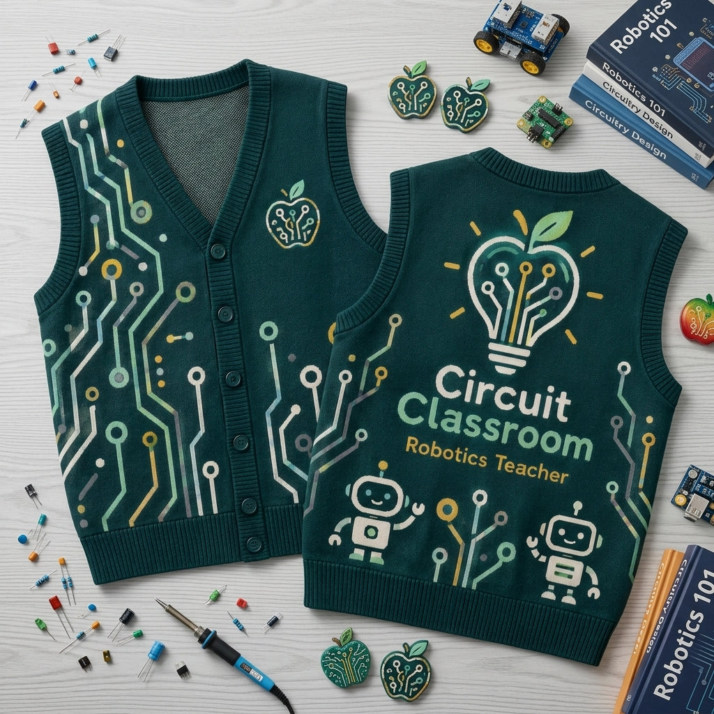 Robotics Teacher Circuit Classroom Cardigan Vest - STEM Educator Tech Apparel - mockup 2