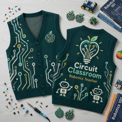 Robotics Teacher Circuit Classroom Cardigan Vest - STEM Educator Tech Apparel - mockup 2