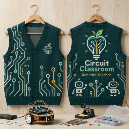 Robotics Teacher Circuit Classroom Cardigan Vest - STEM Educator Tech Apparel - mockup 3