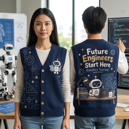 Robotics Teacher Future Engineers Cardigan Vest – STEM Educator Gift - mockup 1