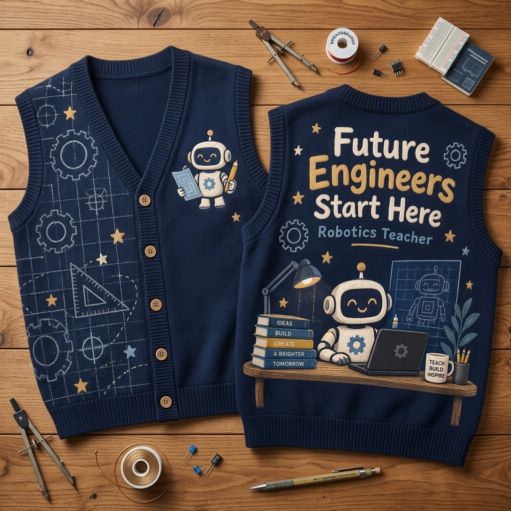 Robotics Teacher Future Engineers Cardigan Vest – STEM Educator Gift - mockup 2
