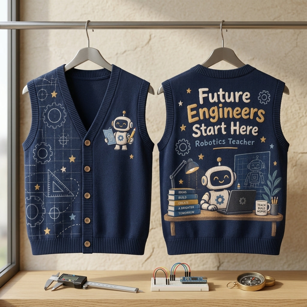 Robotics Teacher Future Engineers Cardigan Vest – STEM Educator Gift - mockup 3