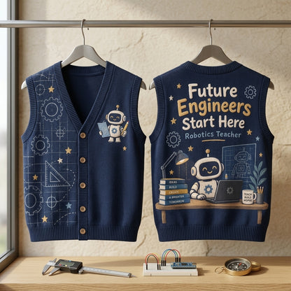 Robotics Teacher Future Engineers Cardigan Vest – STEM Educator Gift - mockup 3