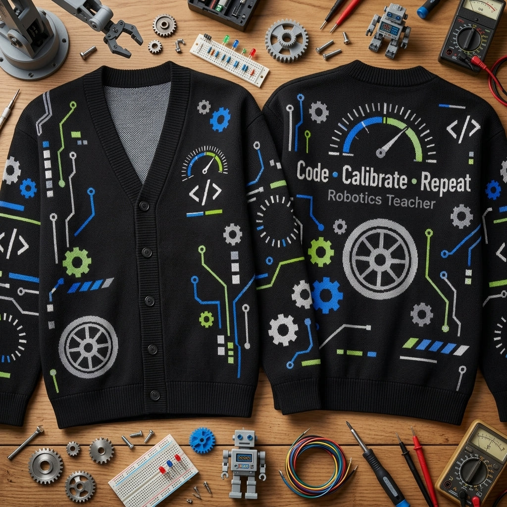 Robotics Teacher Code Calibrate Repeat Cardigan - Fun STEM Engineering Educator Gift - mockup 2