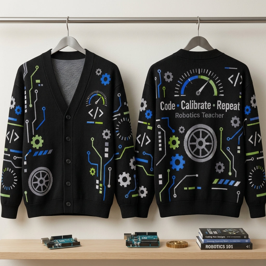 Robotics Teacher Code Calibrate Repeat Cardigan - Fun STEM Engineering Educator Gift - mockup 3