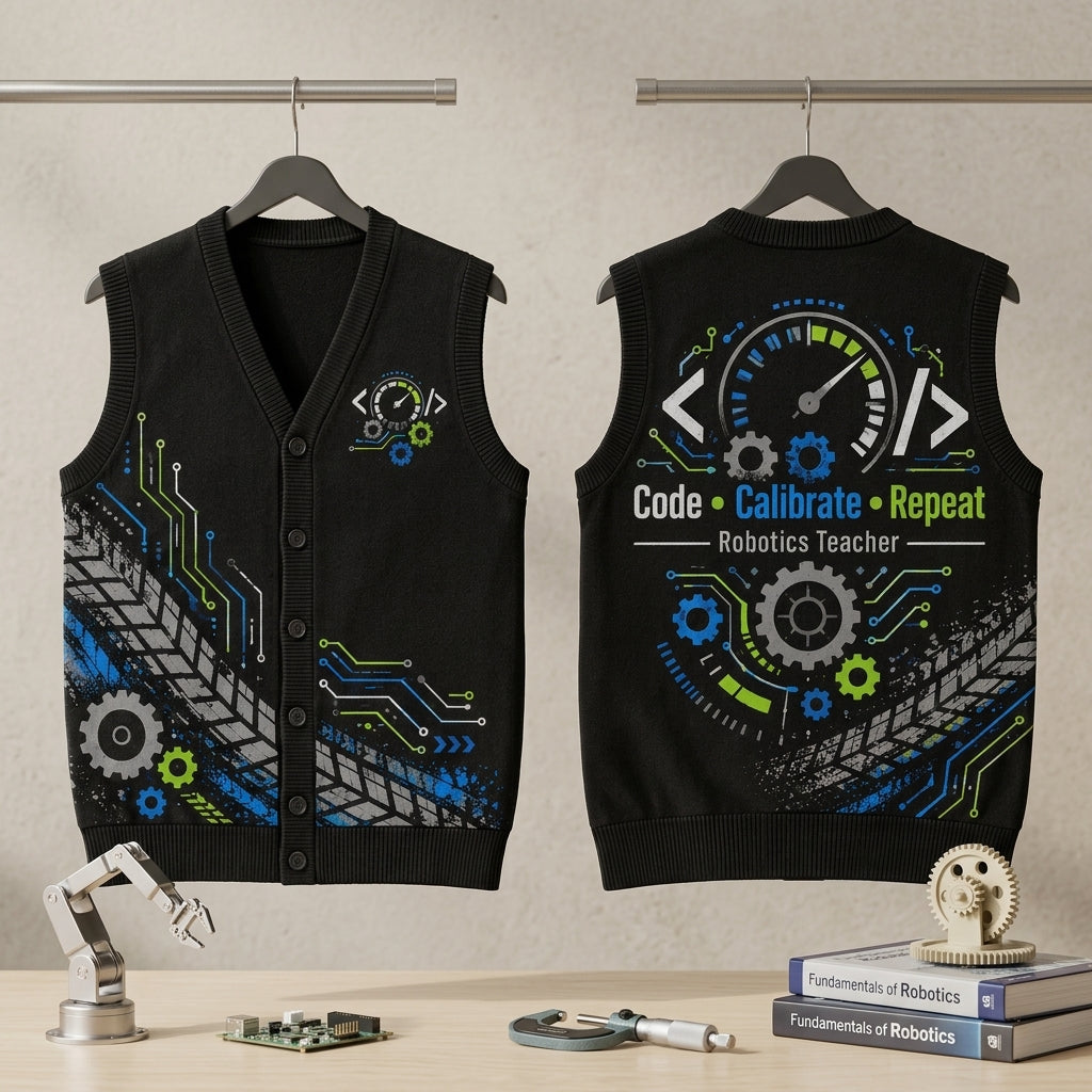 Robotics Teacher Code Calibrate Repeat Cardigan Vest – STEM Educator Gift - mockup 3
