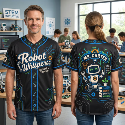 Personalized Robot Whisperer Robotics Teacher Baseball Jersey – STEM Educator Gift - mockup 1