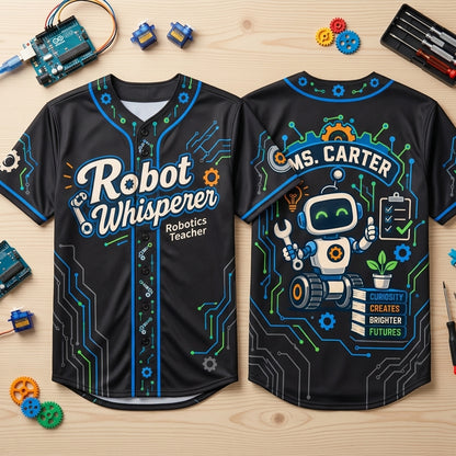 Personalized Robot Whisperer Robotics Teacher Baseball Jersey – STEM Educator Gift - mockup 2