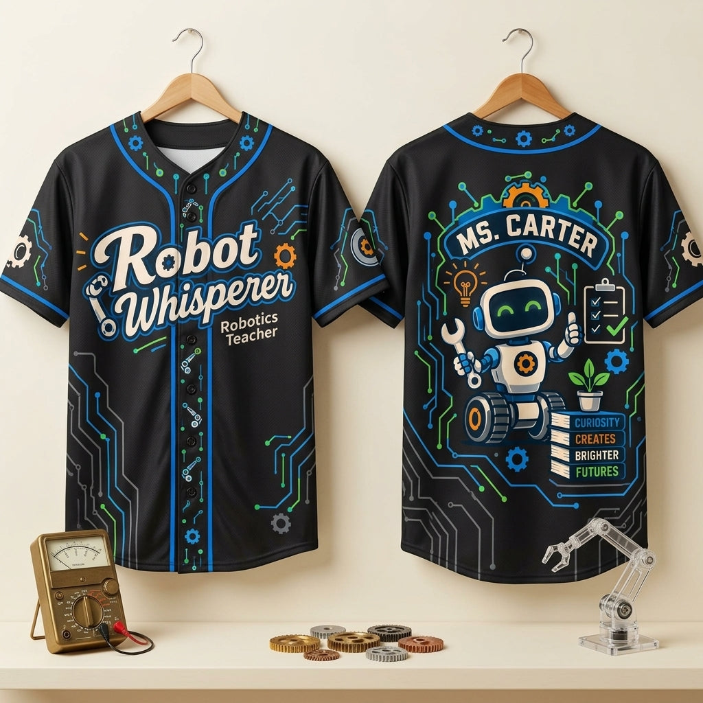 Personalized Robot Whisperer Robotics Teacher Baseball Jersey – STEM Educator Gift - mockup 3