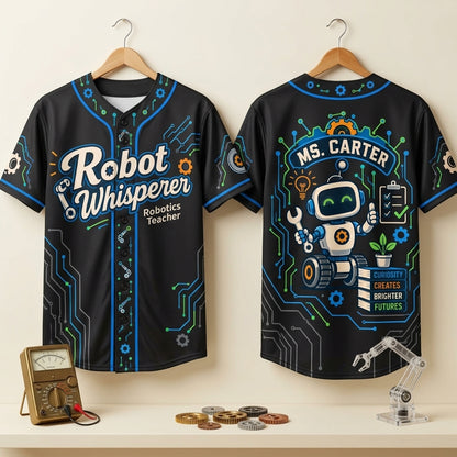 Personalized Robot Whisperer Robotics Teacher Baseball Jersey – STEM Educator Gift - mockup 3