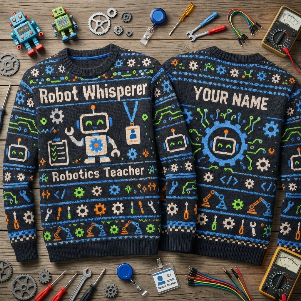 Personalized Robotics Teacher Robot Whisperer Ugly Sweater – Gift for STEM Educators - mockup 2