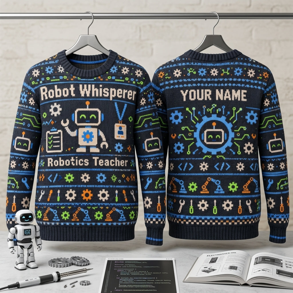 Personalized Robotics Teacher Robot Whisperer Ugly Sweater – Gift for STEM Educators - mockup 3