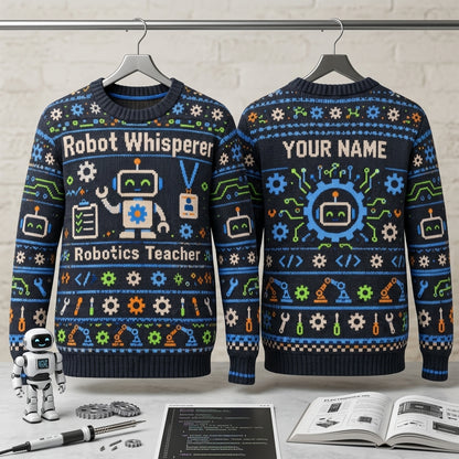 Personalized Robotics Teacher Robot Whisperer Ugly Sweater – Gift for STEM Educators - mockup 3