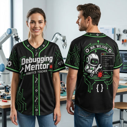 Personalized Robotics Teacher Debugging Mentor Baseball Jersey - STEM Educator Gift - mockup 1
