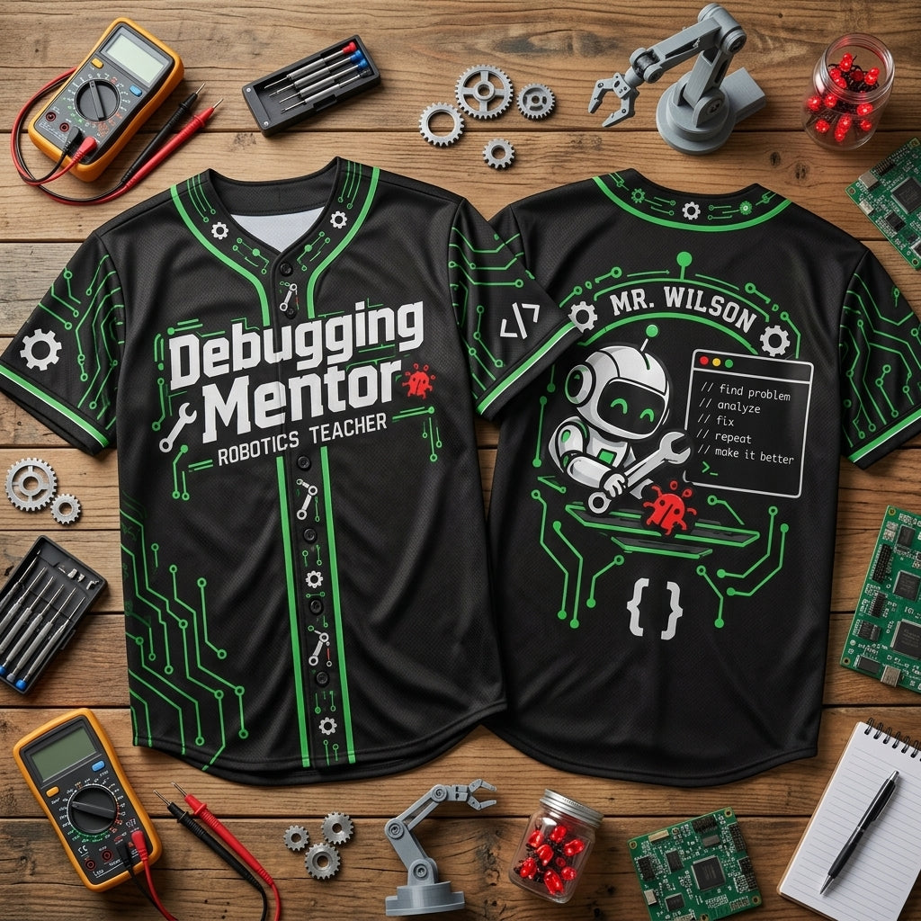 Personalized Robotics Teacher Debugging Mentor Baseball Jersey - STEM Educator Gift - mockup 2