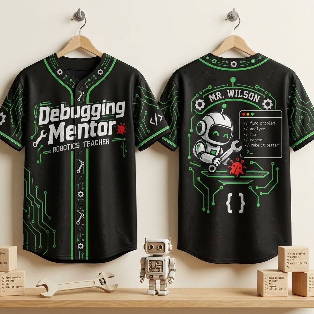Personalized Robotics Teacher Debugging Mentor Baseball Jersey - STEM Educator Gift - mockup 3